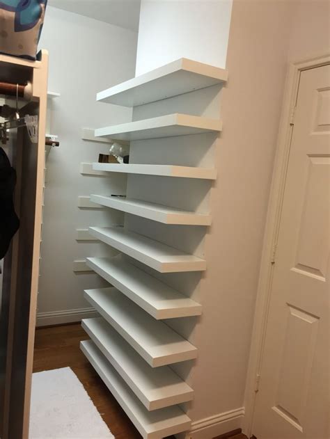 Shoe shelves in closet | Ikea floating shelves, Floating shelves, Shelves