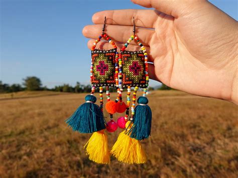 No.3 Bohemian style earrings with colorful beads | Etsy