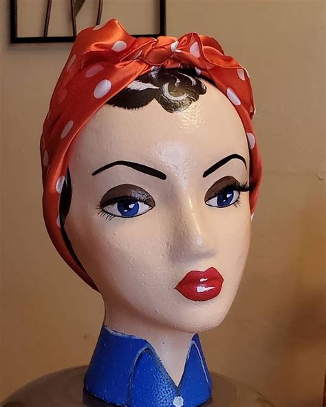 Rosie the Riveter, styrofoam head art | Mannequin art, Styrofoam head, Flower pot crafts