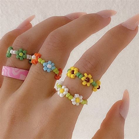 custom beaded flower rings! - $11 EACH or three... - Depop | Beaded ...