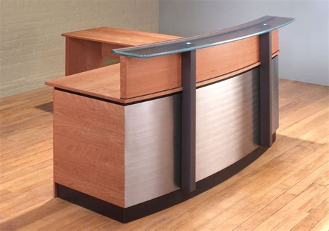 Crescent L-Shaped Reception Desk | Stainless steel reception desk, Modern reception desk, Steel ...