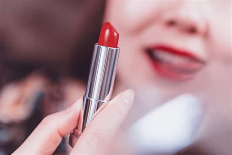 beautiful, woman, applying, red, lipstick, adult, women, human body ...