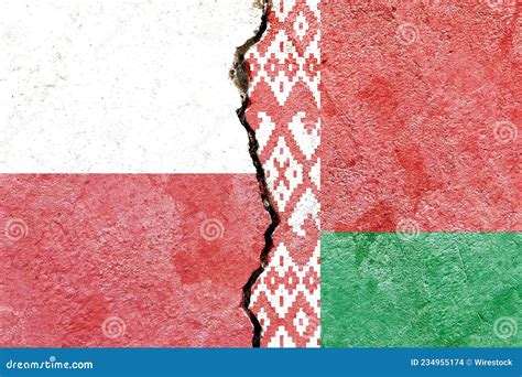 Poland Vs Belarus National Flags Grunge Pattern Isolated on Broken Cracked Wall Background Stock ...