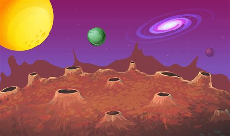 Alien Wedding Drawing Surface Moon Background Planets Clipart Vector ...