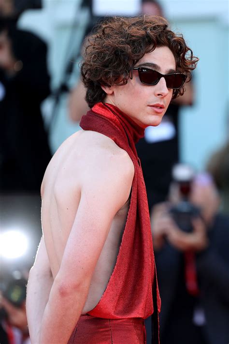 Timothée Chalamet Wear Backless Red Halter Top to Venice Film Festival