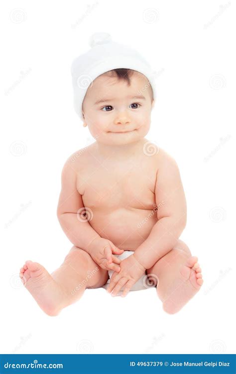 Cute Baby In Diaper With Cap Stock Image - Image of caucasian, joyful: 49637379