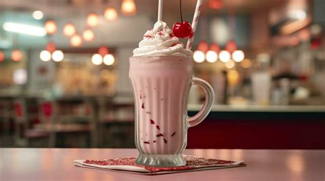 Cherry Milkshake in a Classic American Diner. food photography concept ...