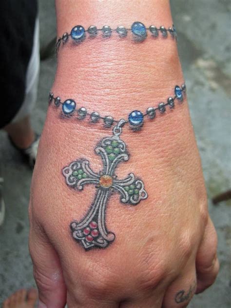 Rosary Tattoo On Hand, Rosary Foot Tattoos, Rosary Bead Tattoo, Cross Tattoo On Hand, Rosary ...
