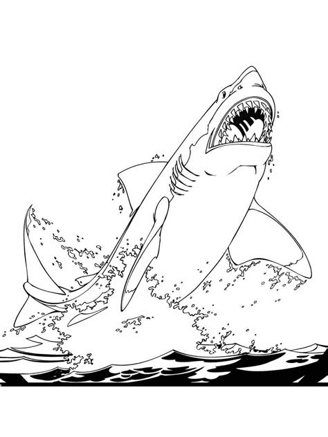 The great white shark jumps out of the water Coloring Page - Free Printable Coloring Pages