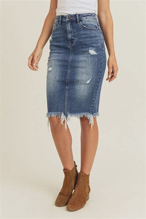 Frayed Hem Midi Skirt | Denim midi skirt, Denim skirt, Skirts