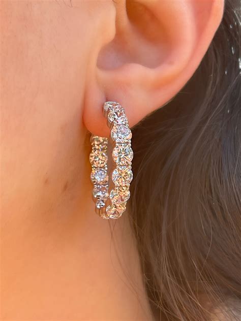 Round Brilliant Cut Diamond CZ Hoop Earrings Wedding Hoop | Etsy