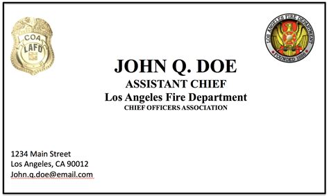 Business Cards - Los Angeles Fire Department Chief Officers Association