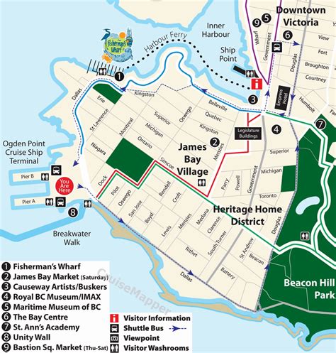 Victoria (BC Canada) cruise port map Map Of Victoria, Victoria Bc ...