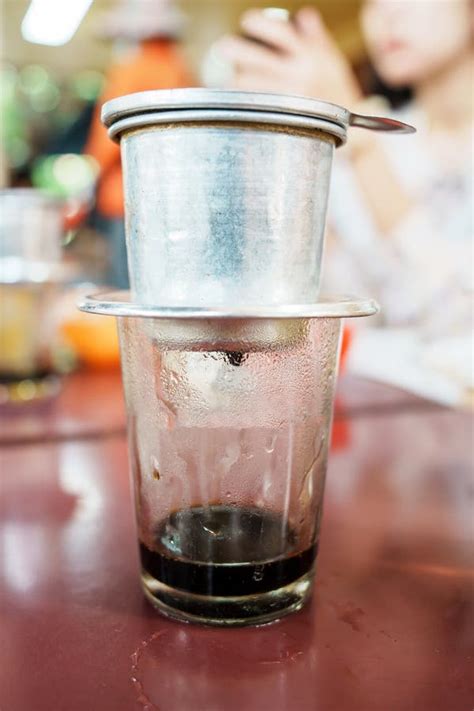 Vietnamese Coffee in Glass Cups, Traditional Metal Coffee Maker Phin ...