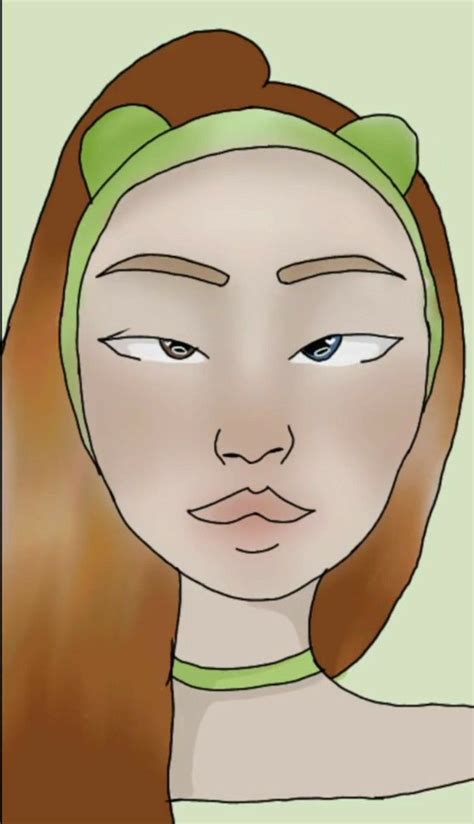 a drawing of a woman with brown hair wearing a green headband and looking at the camera