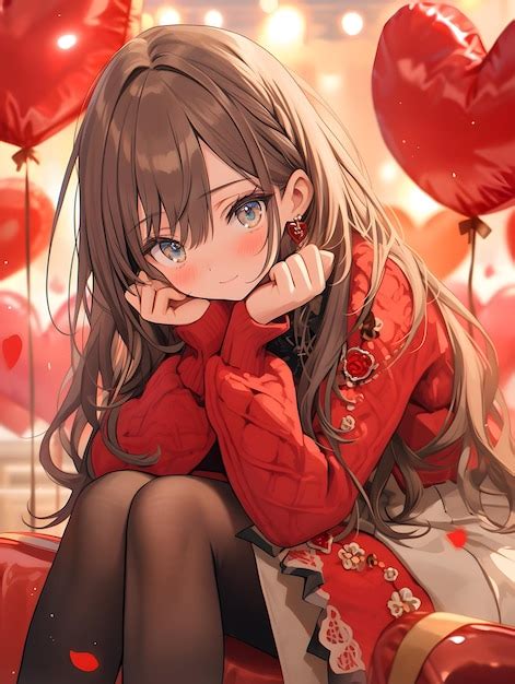 Premium Photo | Cute chibi LOFI anime manga girl valentines day hearts ...