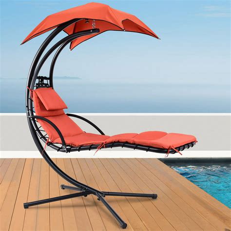Gymax Hanging Chaise Lounger Chair Arc Stand Porch Swing Hammock Chair W/Canopy Orange - Walmart ...