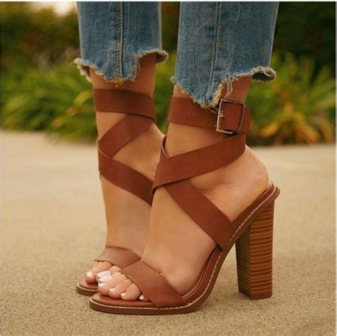 Strappy Brown High Heels Chic Gladiator Sandals | Fashion shoes, Women ...