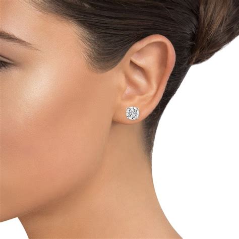 18K White Gold Round Diamond Stud Earrings (3 ct. tw.) | Bar diamond earrings, Diamond earrings ...