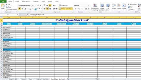 Gym Workout Plan Spreadsheet For Excel - Excel TMP