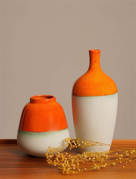 Orange Mint Green Ceramic Vases Handmade Artisan Vase Modern Home Decor for Living Room ...