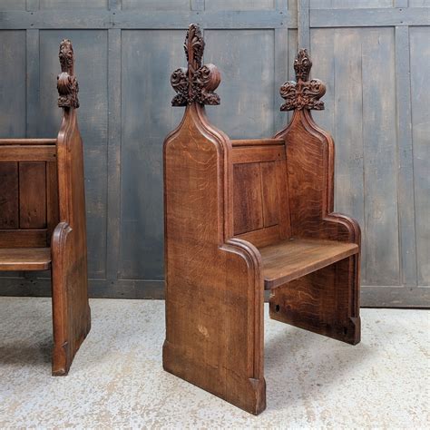 Oak Antique Carved Gothic Readers Pew Seats Chairs (SOLD) - Antique ...