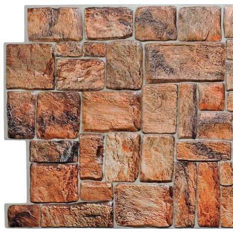 Dundee Deco's Brown Red Faux Stone PVC 3D Wall Panel, 3.3 ft X 1.7 ft, Interior Design Wall ...