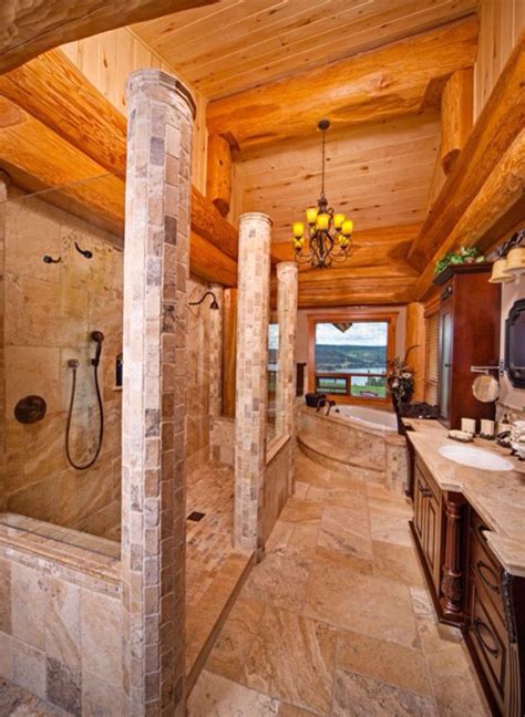 Master bath | Log home bathrooms, Log home decorating, Log homes