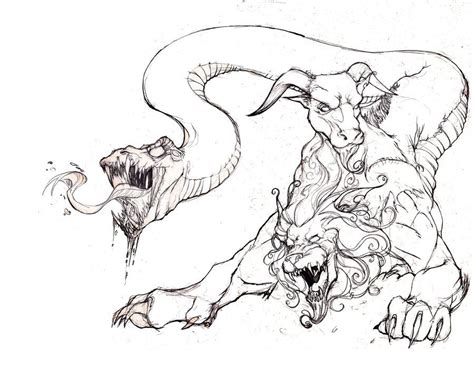 a drawing of an animal attacking another animal