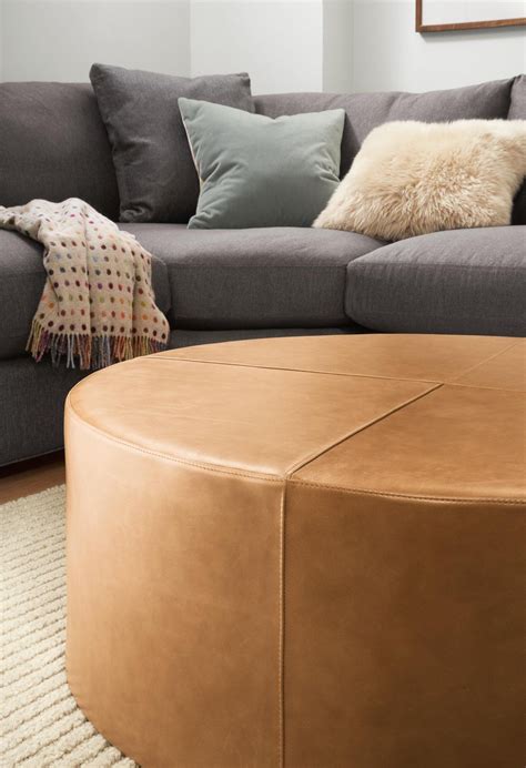 Aero Leather Round Ottomans - Modern Living Room Furniture - Room ...