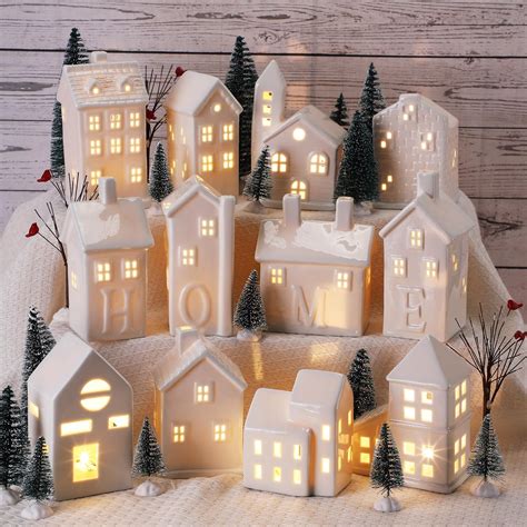 Buy Zubebe 30 Pcs Winter Christmas Village Sets LED Christmas Village Houses Holiday Village ...