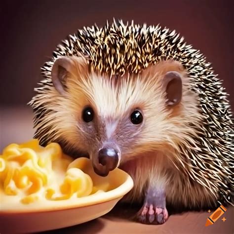 Hedgehog eating macaroni and cheese