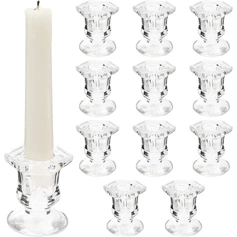 Crystal Glass Candle Holders Set of 12, Clear Taper Candlestick Pillar Candle Holder 2"x2"x2.3 ...