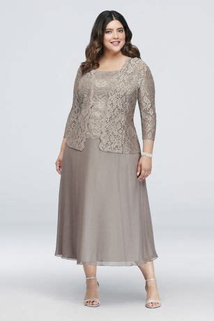 Floral Lace Plus Size Dress with 3/4 Sleeve Jacket | David's Bridal