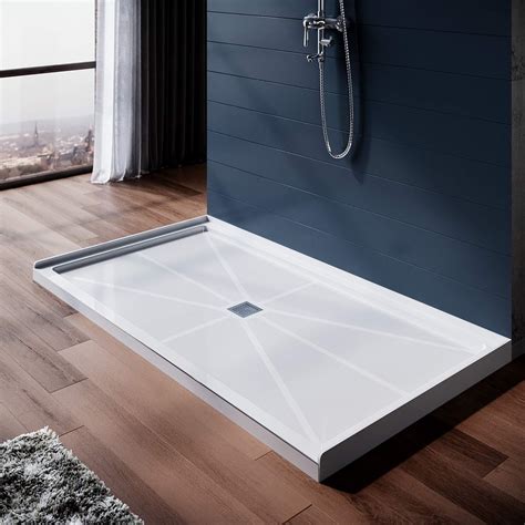 Buy ELEGANT 48'' L x 32'' W x 4'' H Shower Base Pan in White Center Drain Non-Slip Stainless ...