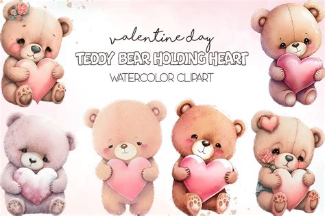 Cute Teddy Bear Holding Heart ClipArt Graphic by Turtle Rabbit · Creative Fabrica