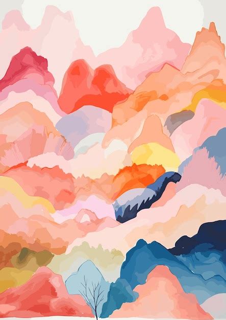 Premium Vector | Watercolor landscape abstract mountains and field flowers