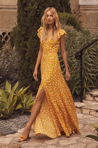 Fresh Picked Mustard Yellow Floral Print Backless Maxi Dress Maxi Robes ...
