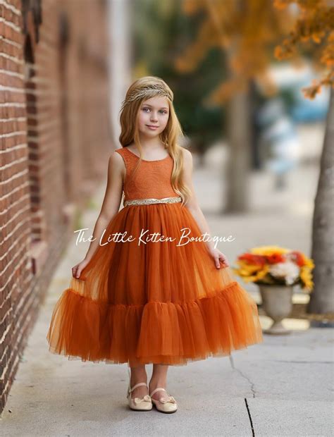 Burnt Orange Flower Girl Dress, Sleeveless Flower Girl Dress, Lace ...