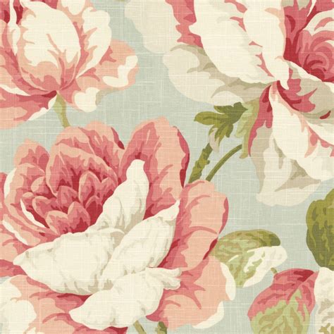 Aqua & Pink Giant Rose Linen Fabric 18in | French floral fabric, Floral upholstery fabric ...
