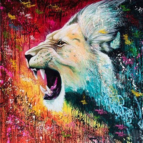 5D Diamond Painting The Fierce Colorful Lion Full Drill DIY Rhinestone Pasted Paint with Diamond ...