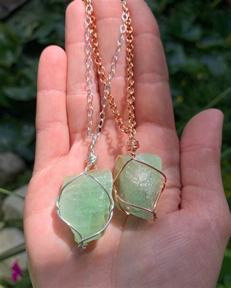 Green Calcite Crystal Necklace, Raw Green Calcite, Handmade, Natural ...