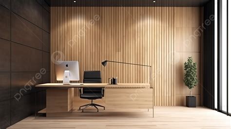 Minimalist Wooden Decor Inspires 3d Rendered Office Suit Interior Design Background, Office View ...