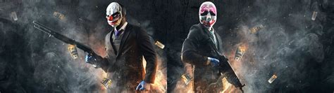 A Payday 2 dual monitor wallpaper i made from steam cards (3840x1080) : r/wallpapers