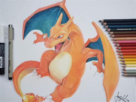 Thought it would be appropriate to post this here Charizard drawn with prismacolor pencils ...