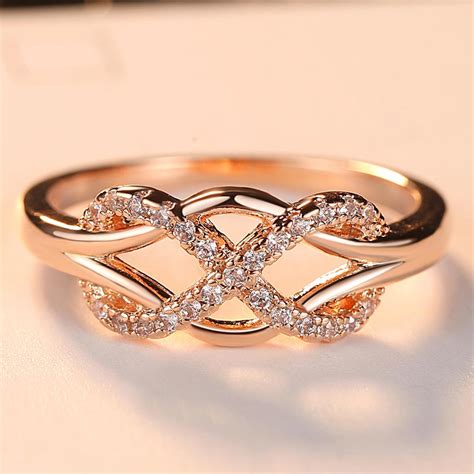 Damen Vintage Kupfer Welle Ring Mode Unendlichkeit Design Rose Gold ...