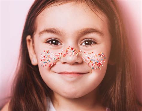 Cute Portrait of Little Girl with Long Hair on Pink Background Stock ...