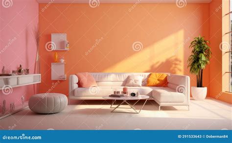 Stylish Monochrome Interior of Modern Living Room in Pastel Orange ...