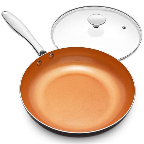 MICHELANGELO 12 Inch Frying Pan with Lid, Nonstick Copper Frying Pan with Titanium Ceramic ...