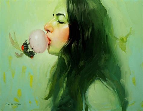 Girl blowing a bubble with pink bubblegum & a insect on it art Oil Painting Techniques ...